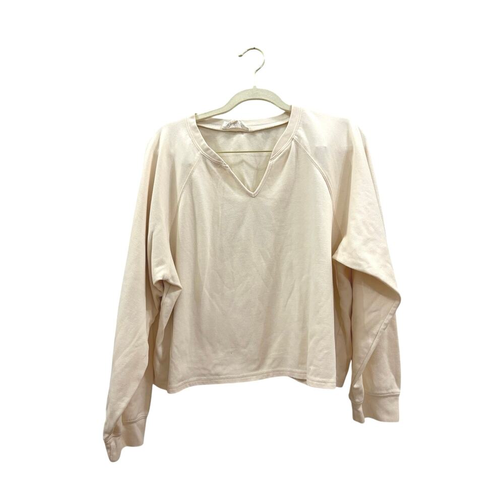 Listicle Cream V-Notch Pullover Sweatshirt